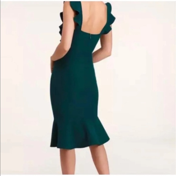 Lulu’s Emerald Green Hearts Aflutter Bodycon Trumpet Midi Ruffle Hem Dress - Picture 3 of 14